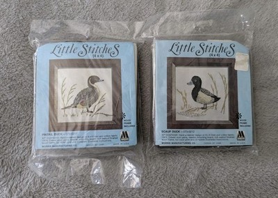 Lot of 2 Vintage Morris Crewel Little Stitches 4'' x 4'' Pintail & Scaup Duck NEW