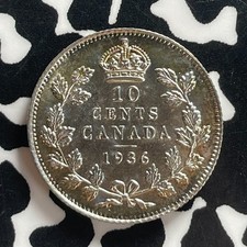 1936 Canada 10 Cents Lot#T7777 Silver! High Grade! Beautiful!