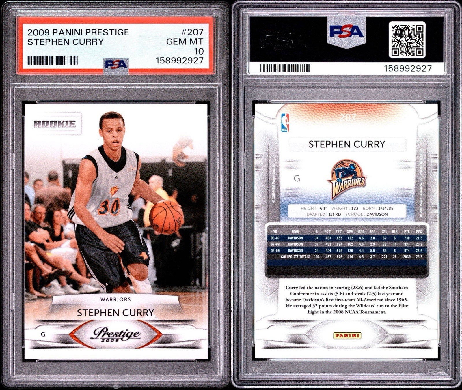 2009 Panini Prestige #207 Stephen Curry RC Rookie Gem Mint PSA 10 view 3