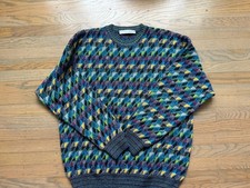 Equilibrio Men  s Multicolor Geometric Sweater Medium Coogi Style Made In Italy