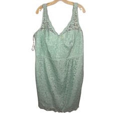 Plus Size 20 Mint Green Lace Tank Dress Knee Length Lined V Neck