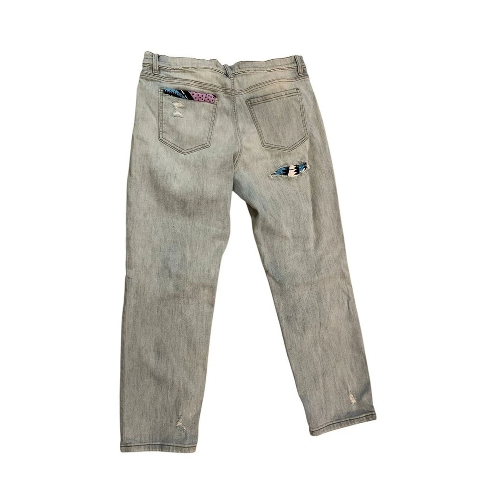 Eunina Low Rise Girlfriend Jeans Distressed Patched Denim Size 14 - Image 2 of 4