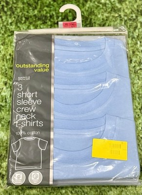 Marks & Spencer 3 Short Sleeve Blue Crew Neck T-Shirts Kid 10 Yr Ht. 4Ft 7in
