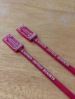 Set of 2 Vintage TRUMP Casino Resorts Hotels Swizzle Stir Sticks Red RARE HTF