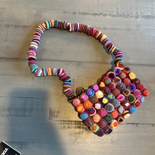 Rare Felt Clutch Cherry Purse Vintage Colorful Beautiful Handbag
