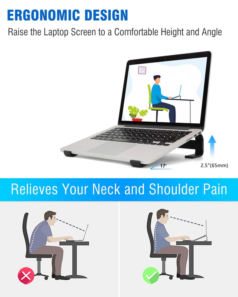 Ergonomic Aluminum Laptop Stand for Desk - Sturdy MacBook Riser with Cooling Vent