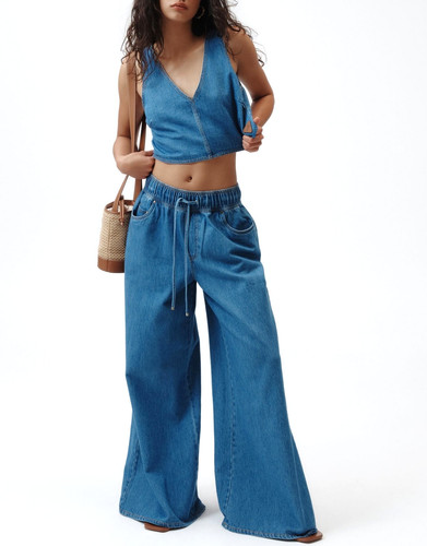 Aje Studio Wide Leg Drawstring Sunray Jeans Size 8