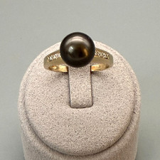 GESCHMACKVOLLER TAHITIPERLE RING " PERLFEKT " 6 DIAMANTEN 585/-GG WERT 1398,-€
