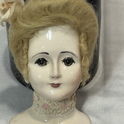 Vintage Porcelain Half Doll Head Bust Ornament Handcrafted Wall Decor 1981