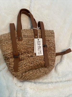 NWT XIX PALMS WOMEN'S INSULATED JUTE FAUX LEATHER BACKPACK BAG PURSE TAN
