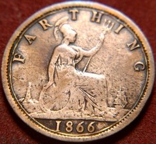 3924) Großbritannien Great Britain Farthing 1866 in f. SS / a. VF 