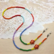 Handmade Eyeglass Chain w/ Sea Turtle Colorful Beads, Glasses Necklace Holder