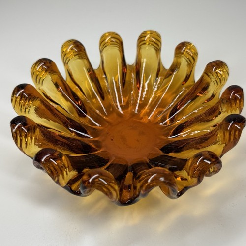 Tazón de arte de vidrio ámbar con borde de dedo de 14 dedos plato de baratija de 5,25" de diámetro pequeño - Imagen 6 de 19