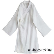 Men Women Chinese Hanfu White Sleeping Suit Ming Song Dynasty Round Neck Robe