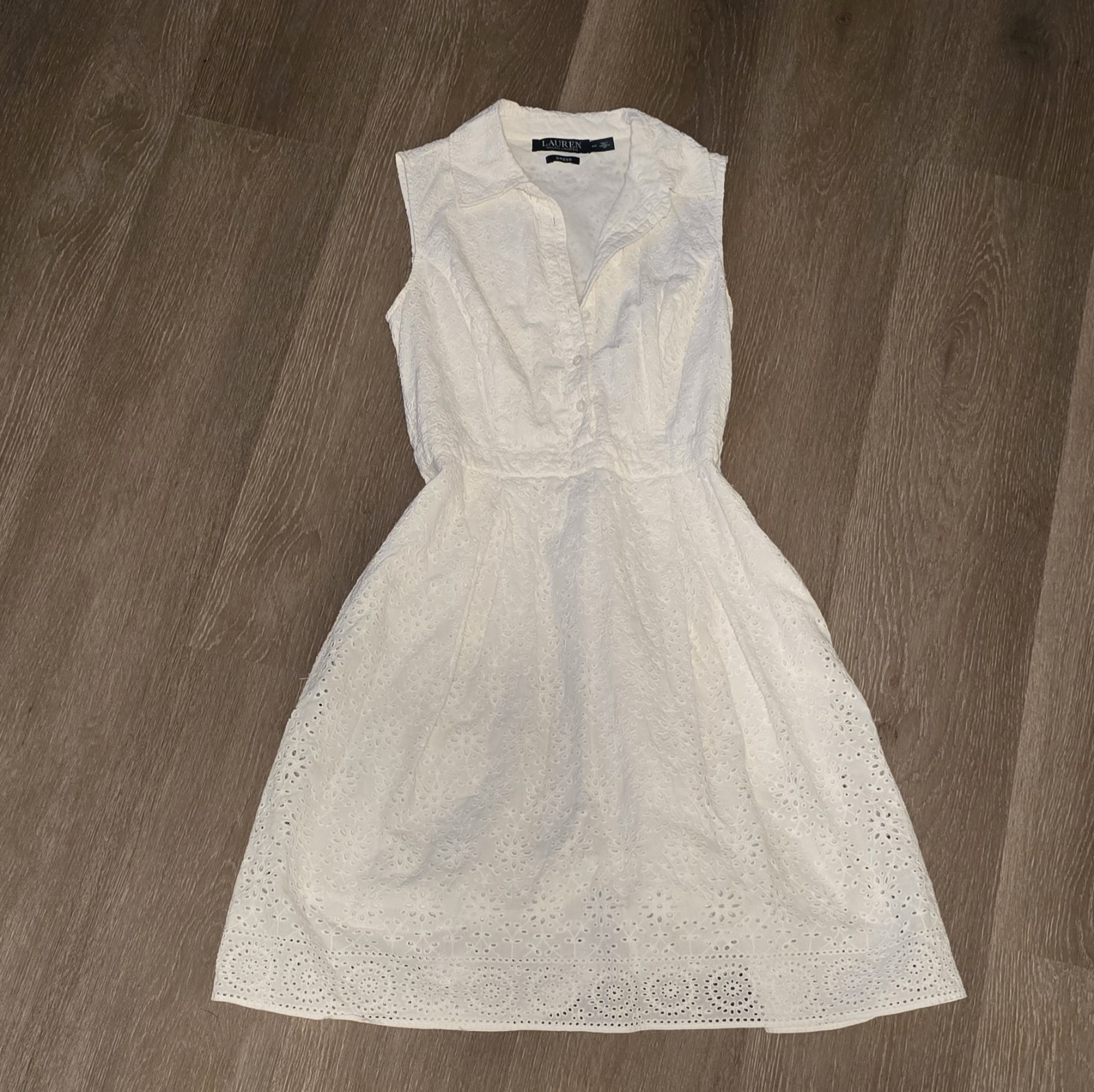 Lauren Ralph Lauren Women's White Eyelet Sleeveless Fit Flare Dress Size 4P