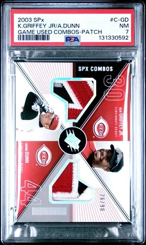 2003 Ken Griffey Jr/Adam Dunn #/90 SPx Game Used Combos #C-GD PSA 7