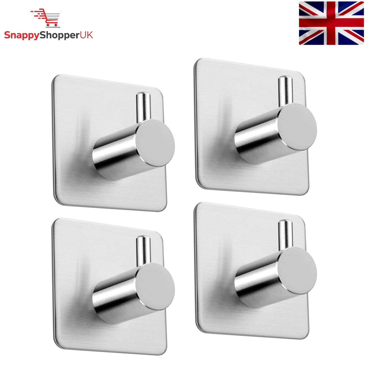 Versatile 4 Self-Adhesive Stainless Steel Hooks - Perfect for Bathroom & Kitchen