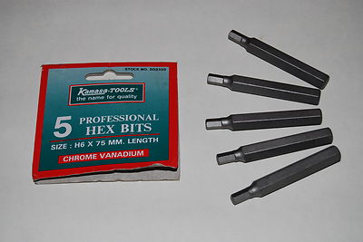 4,5,6,7,8,10,12mm SECHSKANT/INBUSEINSATZ BITS 75MM LANG 10MM SCHAFT X 5 BITS
