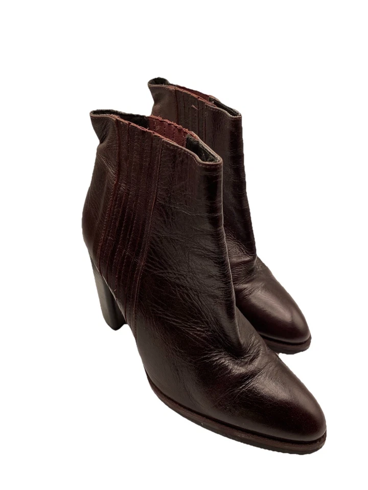 Botines Zara Chelsea para mujer 38/7,5 rojo púrpura cuero punta tacón bloque Foto 3 de 4