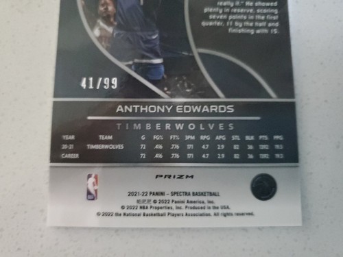 Anthony Edwards 2021-22 Panini Spectra Celestial Prizm #162 Lupi di legno 41/99 - Foto 4 di 5