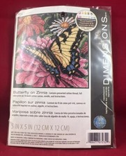 Dimensions Mini Needlepoint Kit 5"X5  Butterfly on Zinnia Stitched on Floss 7232