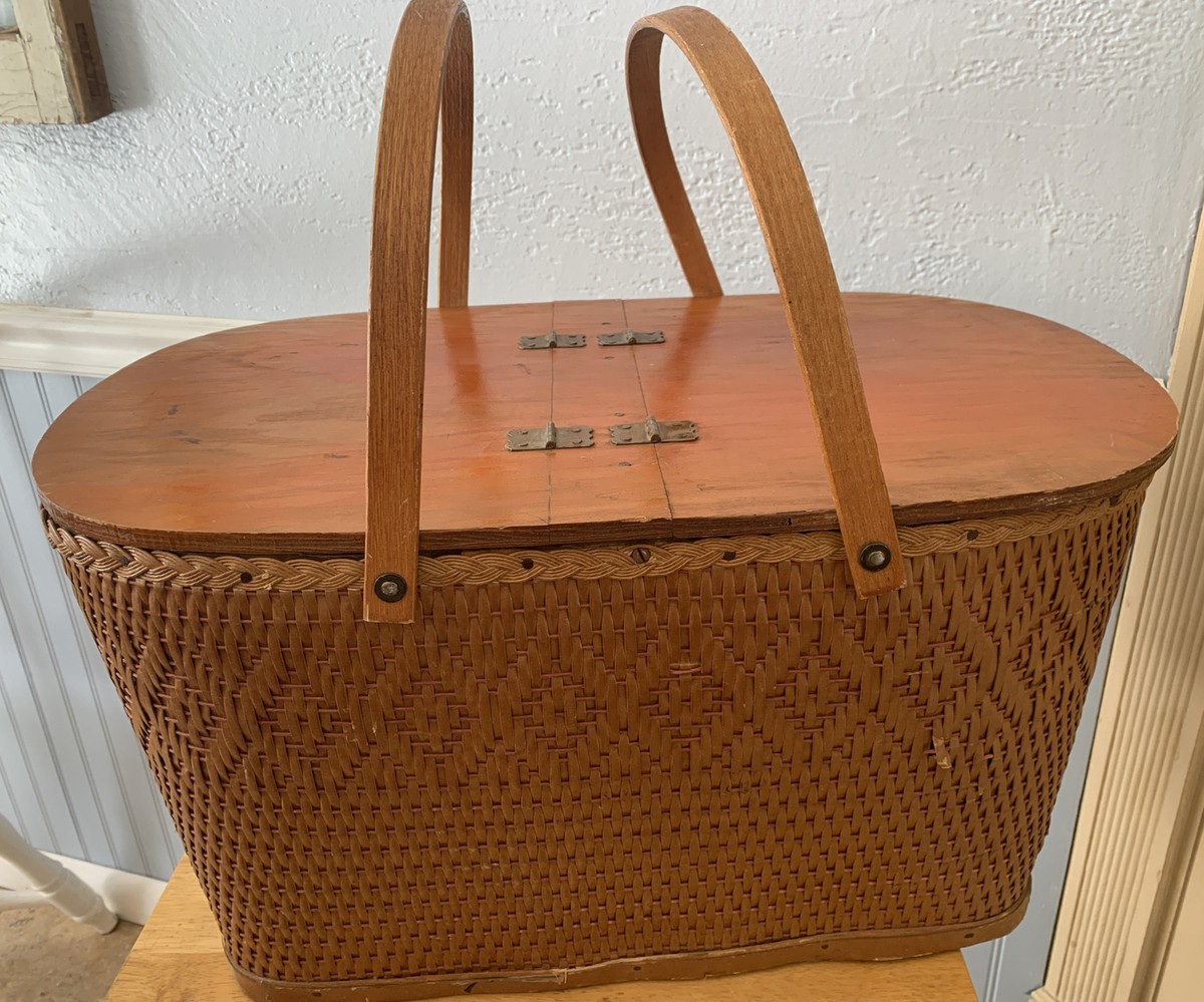 vintage wood picnic basket