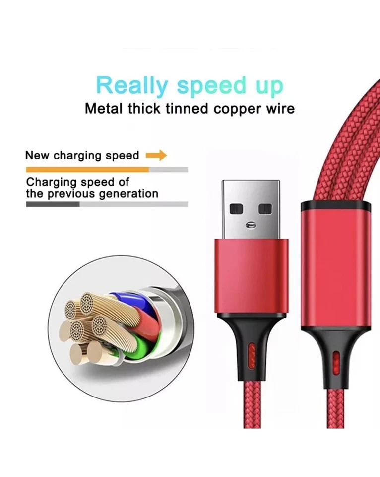3-IN-1 Fast Charging USB Power Adapter Cable Multi Charger Cord For Cell Phone - Image 2 of 3