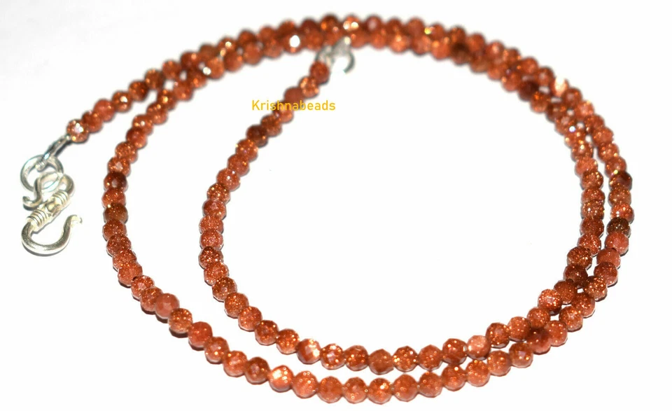 Collar de cuentas de piedras preciosas facetadas redondas de 3 mm de piedra solar marrón natural de 18 pulgadas Foto 4 de 4