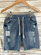 L. Y. Z Boys Size 160 10 / 12 Jean Shorts Distreesed Drawstring u2