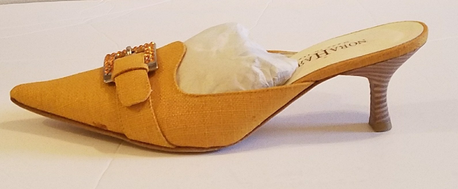 PANTOFOLA D’ORO NWB Nora Haron Ladies' Linen Sandals Mules Shoes Yellow sz 40 ( 10) As is