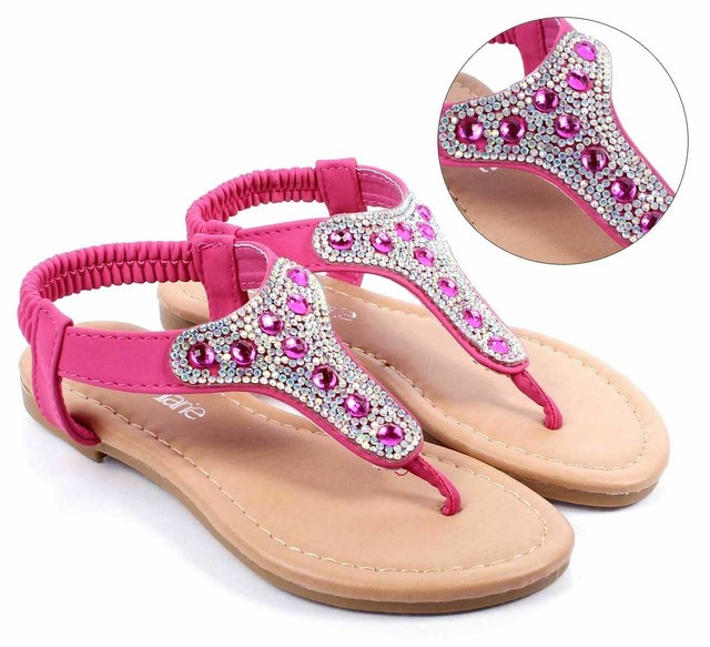 Fuchsia Slip On Slingback Rhinestone Casual Glitter Kids Girls Sandals