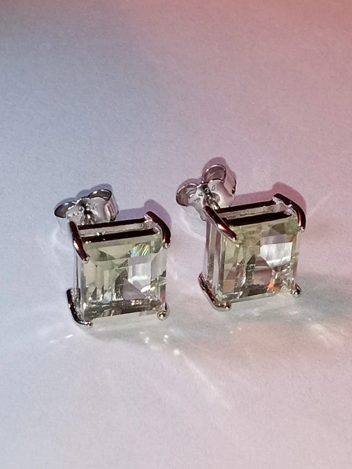 5 Ctw Green Amethyst,square cut heat treated Earrings, Solid Sterling Silver New - Image 2 of 4