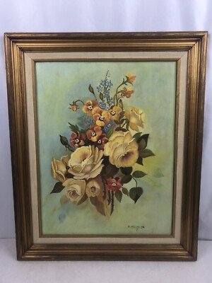 B Nalley Still Life Flowers Floral Vase Oil Painting