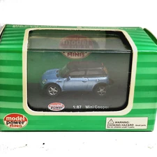 Model Power Mini Cooper Metallic Blue Yellow  1/87 HO  Scale Diecast Car