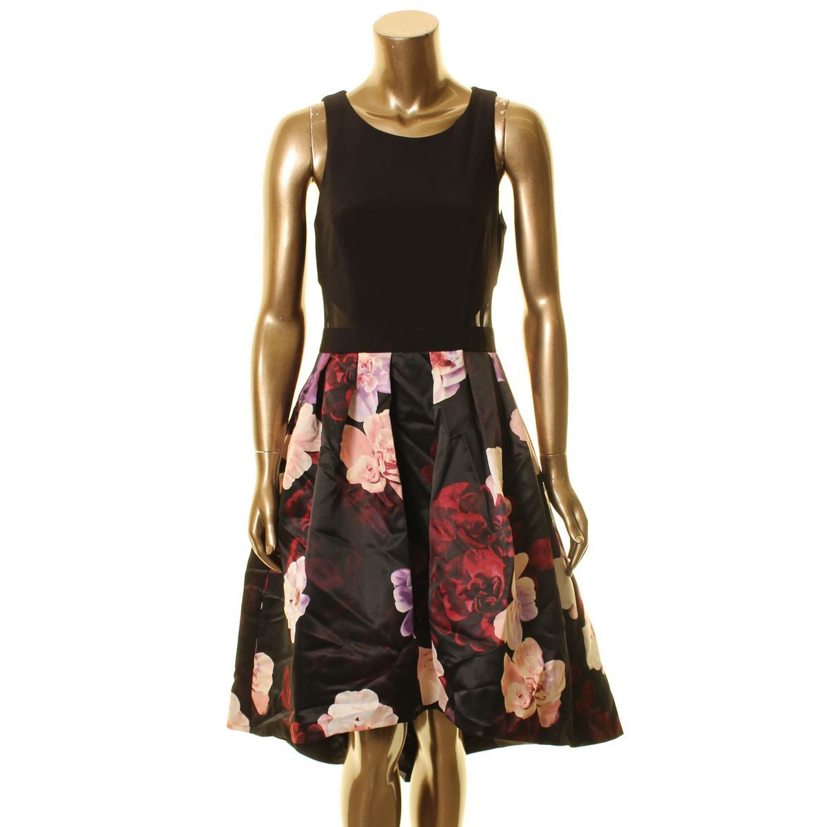 xscape floral fit and flare dress Xscape Size 4 Black Floral Fit & Flare Dress Pink Rose Cocktail