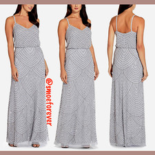 NEW Adrianna Papell Art Deco Beaded Blouson Gown in Silver/Grey SZ 6  M193
