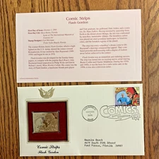 Comic Strips FLASH GORDON (1995 First Day Issue) + 22kt Gold Plate Proof Replica