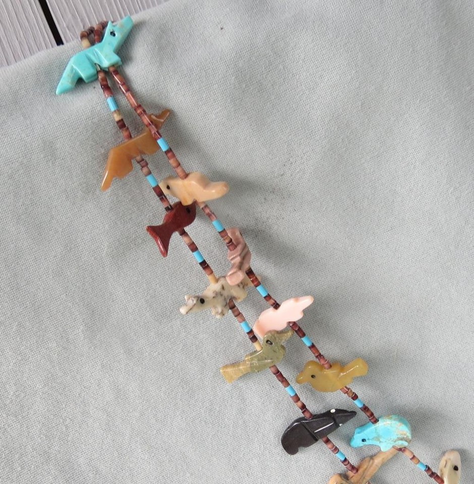 VINTAGE 2 STRAND MULTI STONE FETISH NECKLACE 40 ANIMALS/BIRDS/FISH eBay