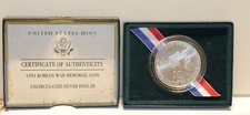 1991 D US Mint Unc Korean War Commemorative Korea Silver Dollar Coin Box + COA.