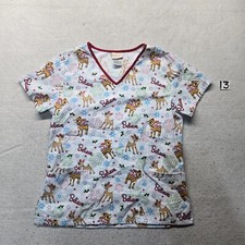 Rudolph Red Nose Reindeer Scrub Top Shirt Short Sleeve Adult Womens Size S Small