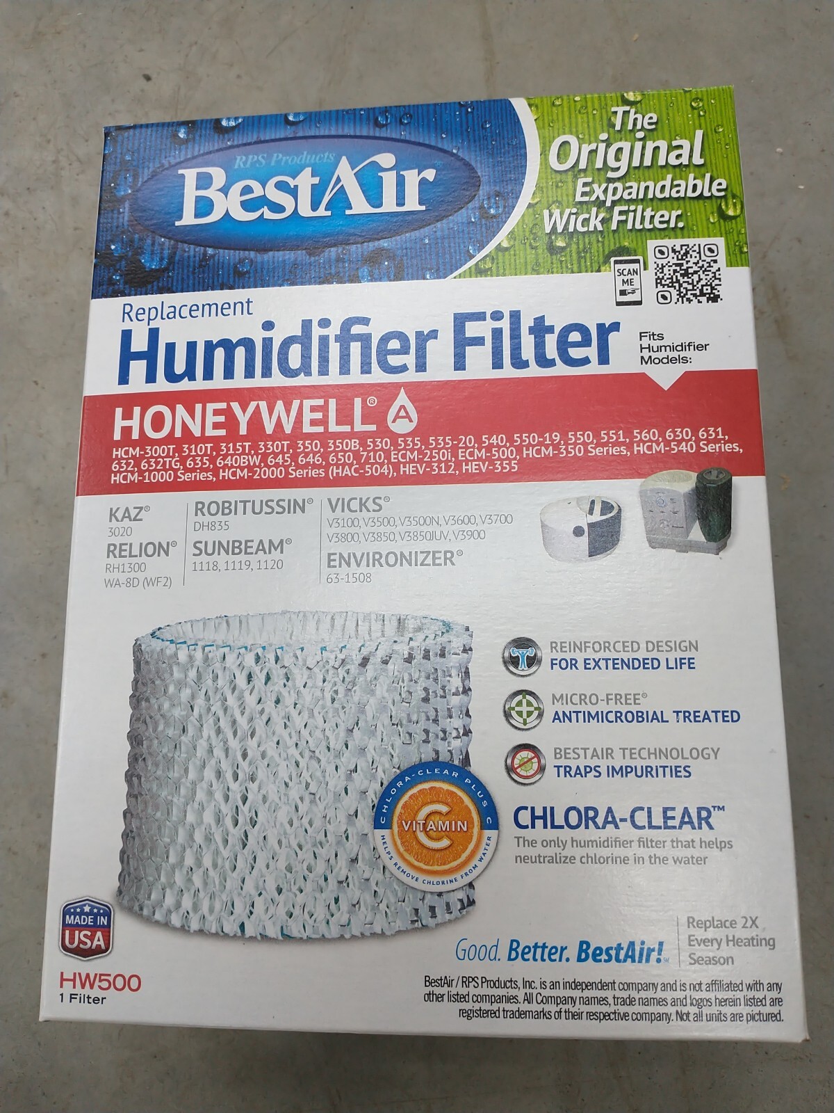BestAir Honeywell A Replacement Humidifier Filter HW500 w Chora-Clear