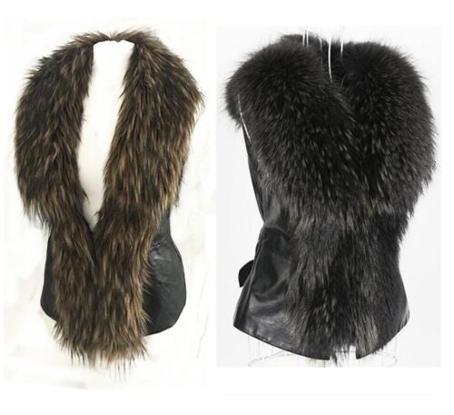 Ladies Faux Fur Scarf Sleeveless Vest Leather PU Waistcoat Gilet Outwear Top UK - Picture 1 of 14