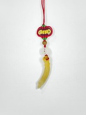 1PC Hand Carved Natural Jade Crescent Blade Pendant Knotted Cellphone Car Charm