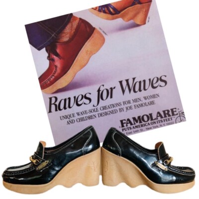 Loafer Famolare Shoes Vtg Rare 70's Famolare Hi Up Wavy Wedge