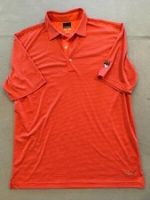 Greg Norman Golf Polo Shirt Mens Large Bright Coral Stripe Fox Logo Collared