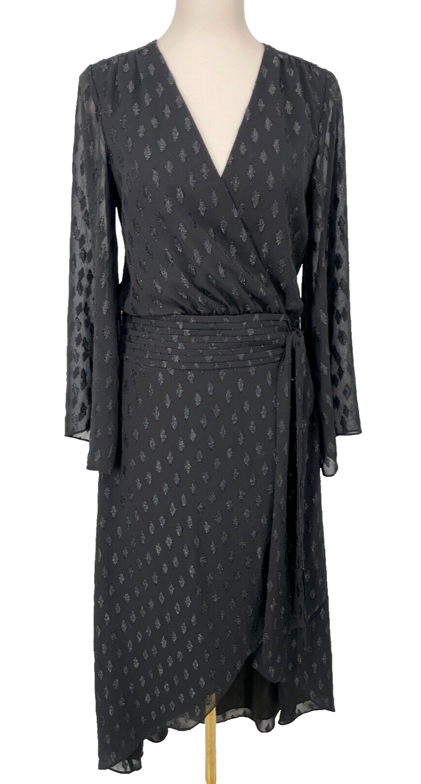 Ramy Brook womens size 4 Black Julie Midi Wrap Dress long sleeve lined thumbnail 2