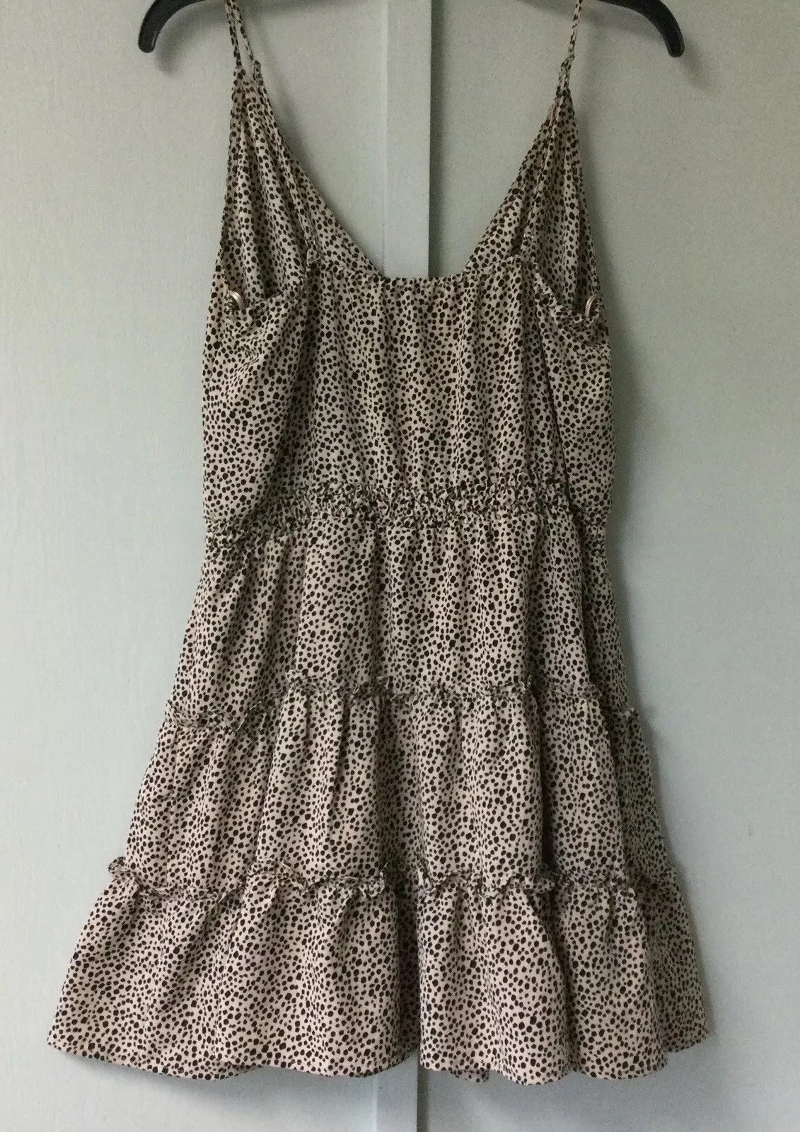 VALENTINO Abito a mezzaluna taglia grande spaghetti strap ginocchio a strati marrone maculato Sweetheart