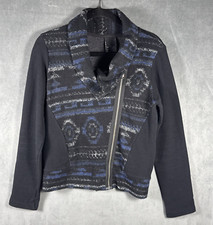 Anthropologie Dolan Rosa Moto Jacket Large Cotton Blend Knit Blue Black