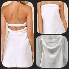 LULUS Exquisite Approach White Satin Strapless Cowl Back Mini Dress Size SMALL