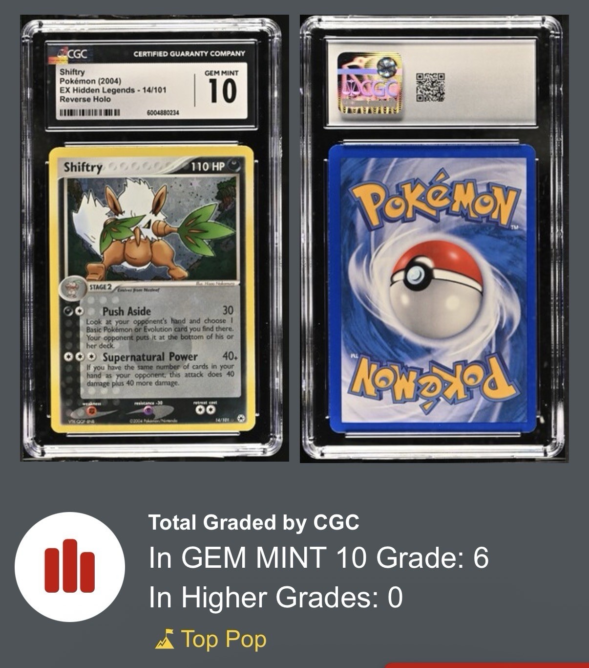 CGC 10 2004 Pokémon EX Hidden Legends Shiftry 14/101 Reverse Holo PSA
